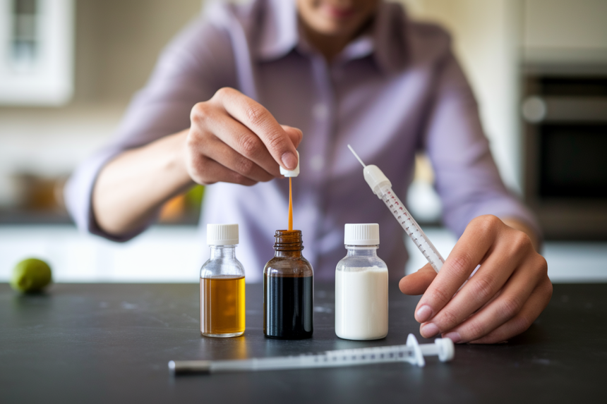 personne-dos-cuisine-bouteilles-seringue