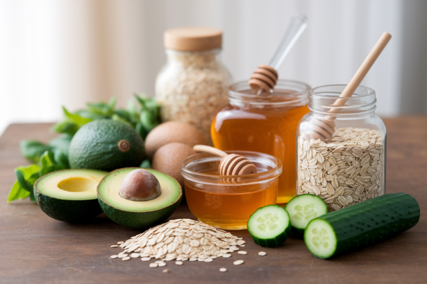 avocat-miel-avoine-concombre-table-bois