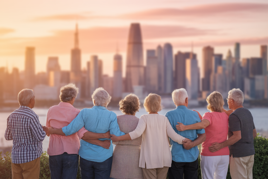 groupe-retraites-ville-coucher-soleil