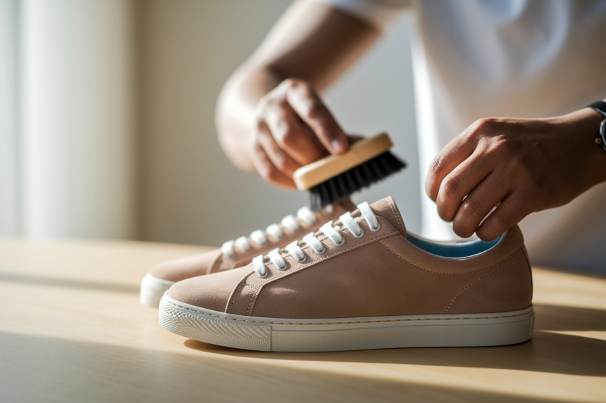 personne-dos-brosse-baskets-nubuck