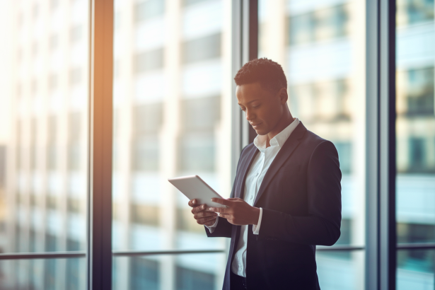 professionnel-bureau-tablette-ville-floue