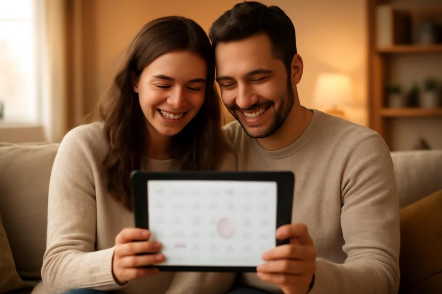 couple-souriant-salon-tablette-calendrier