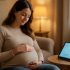 femme-enceinte-salon-tablette-assise