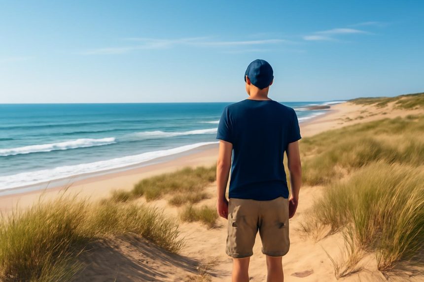 personne-dune-vue-ocean-ciel-bleu