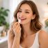 femme-baume-levres-salle-bain-plantes
